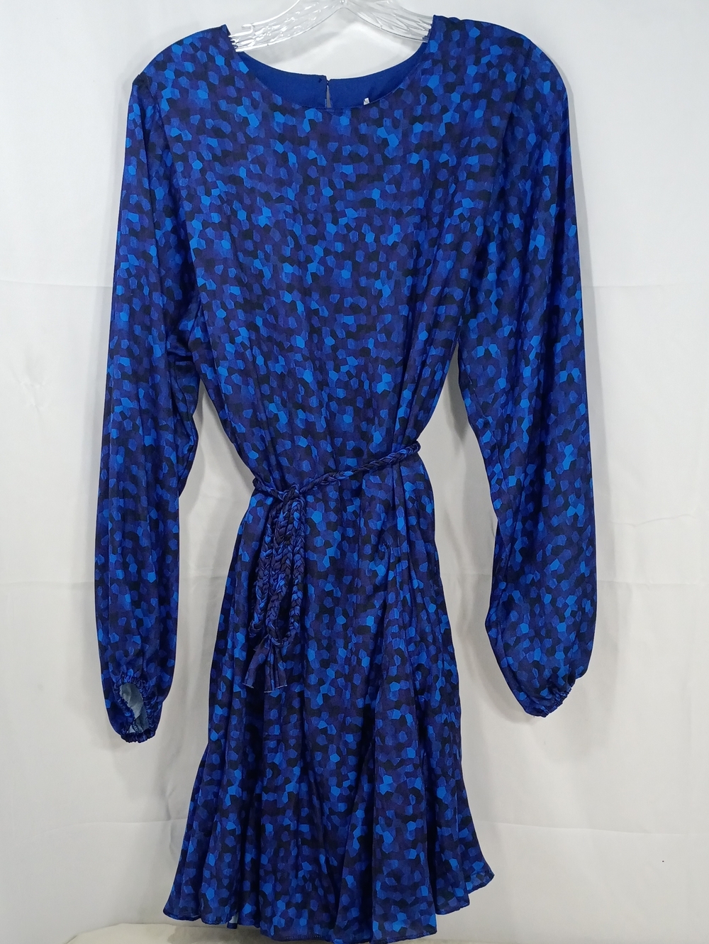 Willa Story Women's Royal Blue Long-Sleeve Tie-Waist Patterned Dress